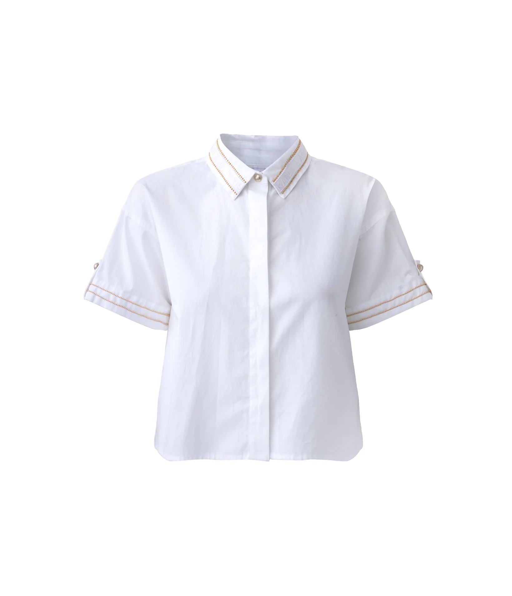 SHORT SLEEVE POPLIN SHIRT WITH EMBELLISHED TRIM - Image 2