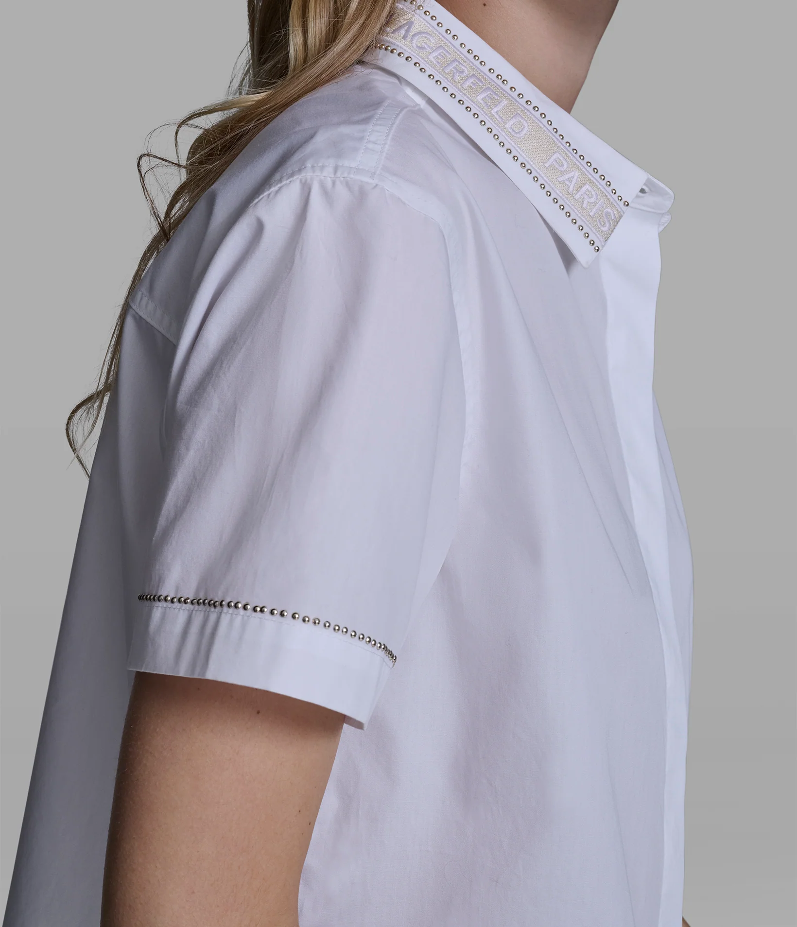 SHORT SLEEVE POPLIN SHIRT WITH EMBELLISHED TRIM - Image 6