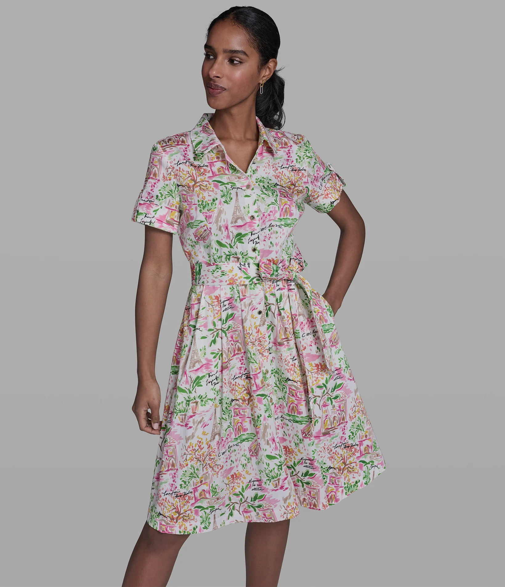 SHORT SLEEVE PLEATED SHIRT DRESS - Image 4