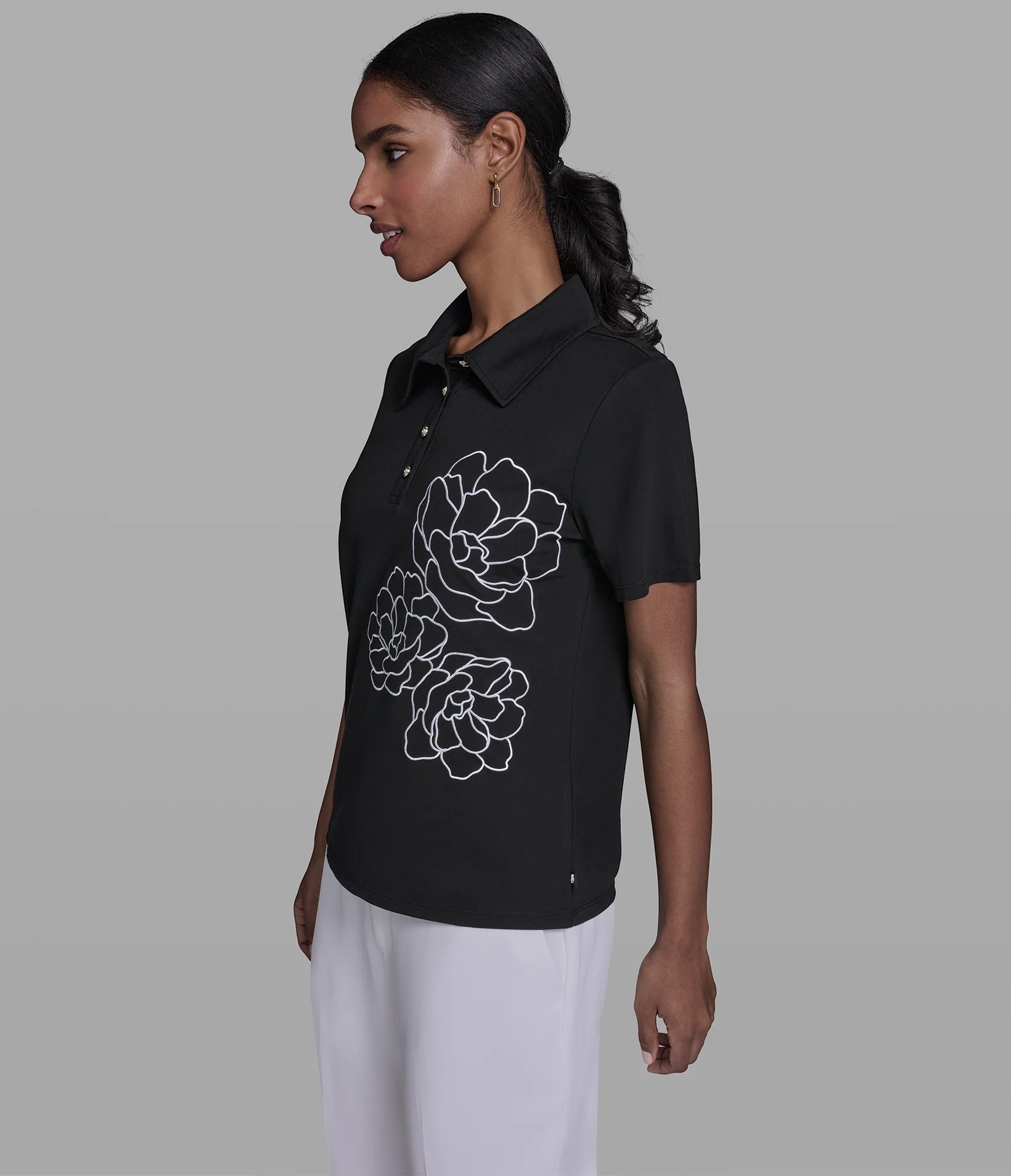 SHORT SLEEVE FLORAL KNIT POLO - Image 3