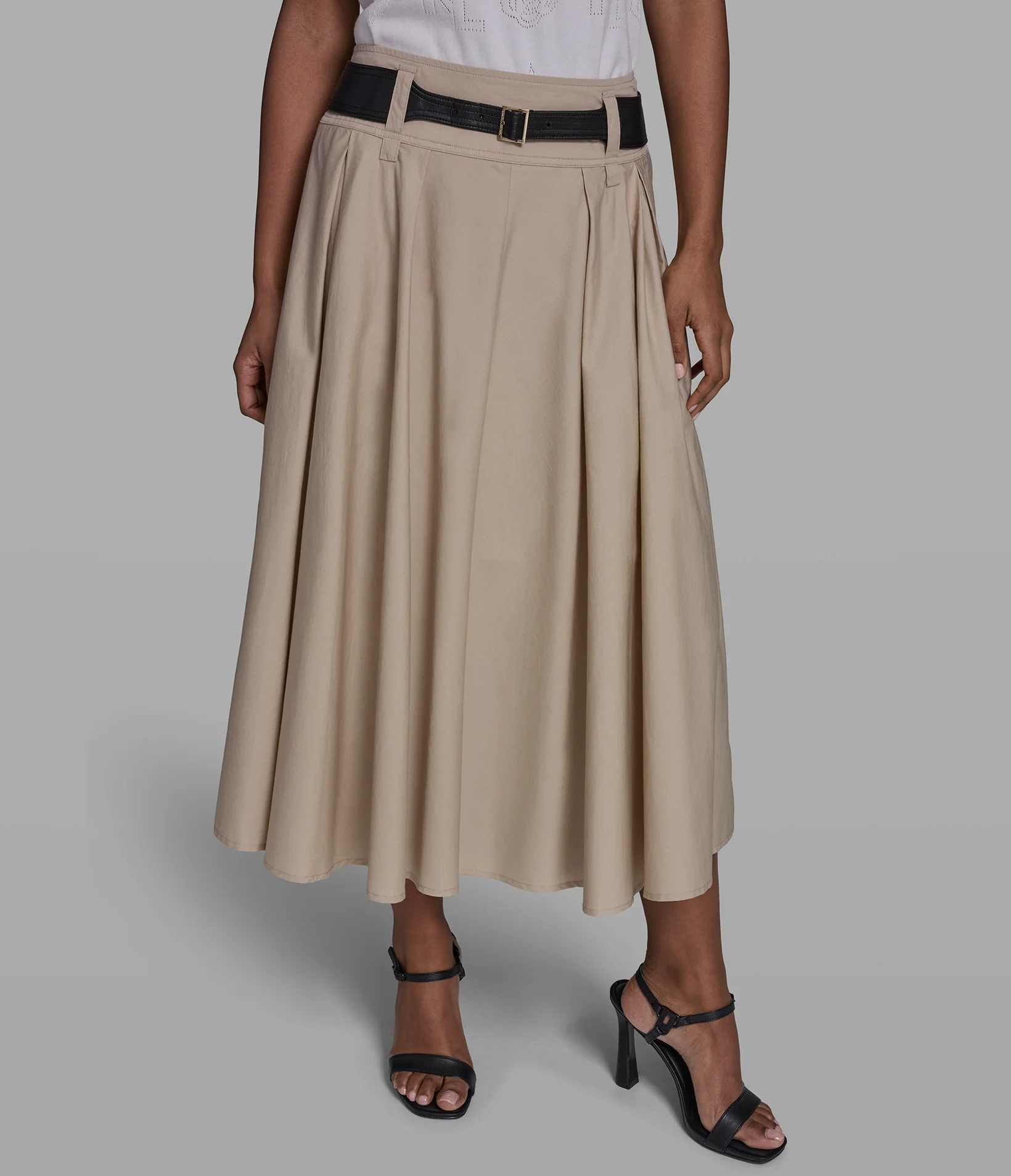BELTED POPLIN MIDI SKIRT - Image 3