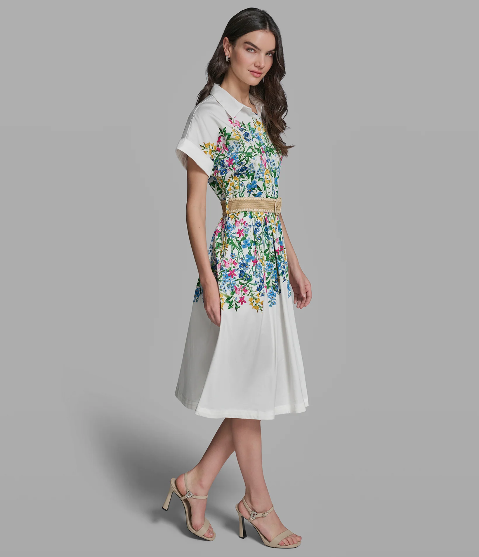 SHORT SLEEVE BELTED FLORAL SHIRT DRESS - Image 4