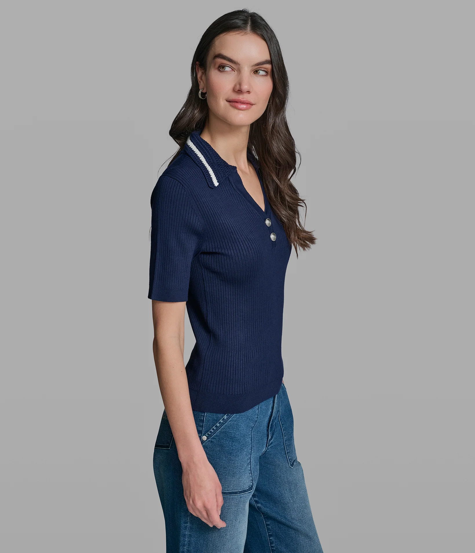 SHORT SLEEVE POLO WITH CROCHET COLLAR - Image 3