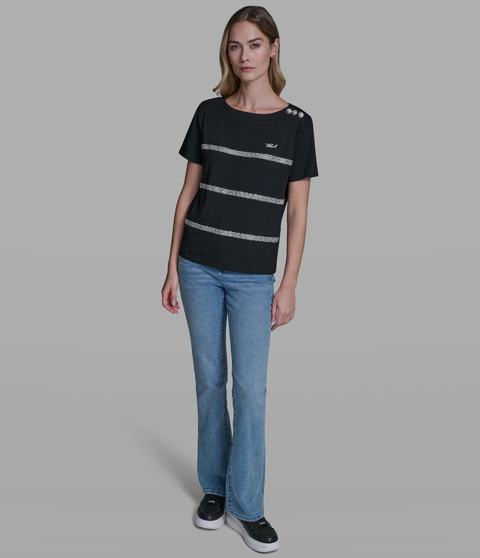 KARL SCRIPT TEE WITH PEARL TRIM - Image 4