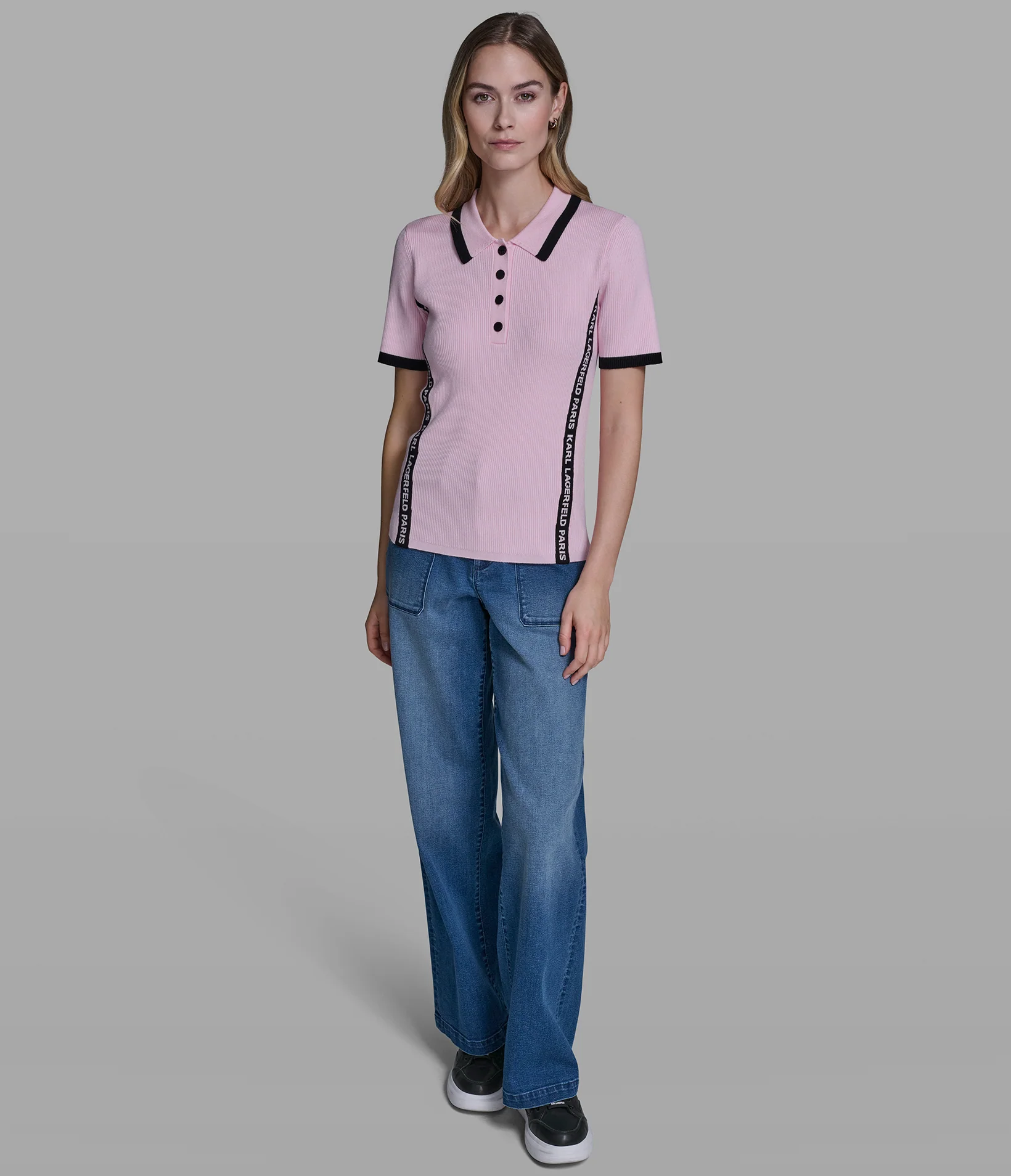 SHORT SLEEVE LOGO TRIM POLO SWEATER - Image 5