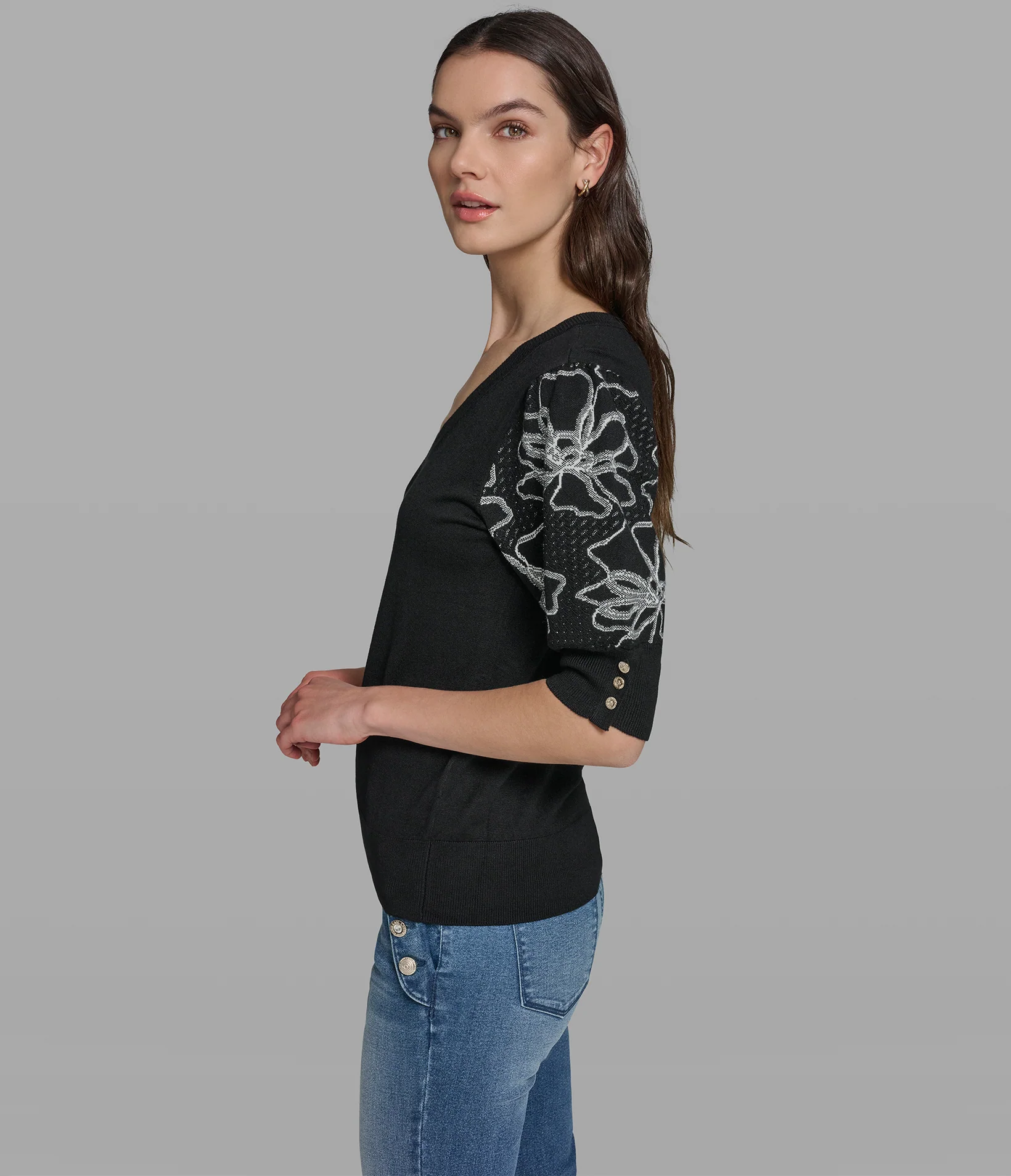 FLORAL V-NECK SWEATER - Image 3