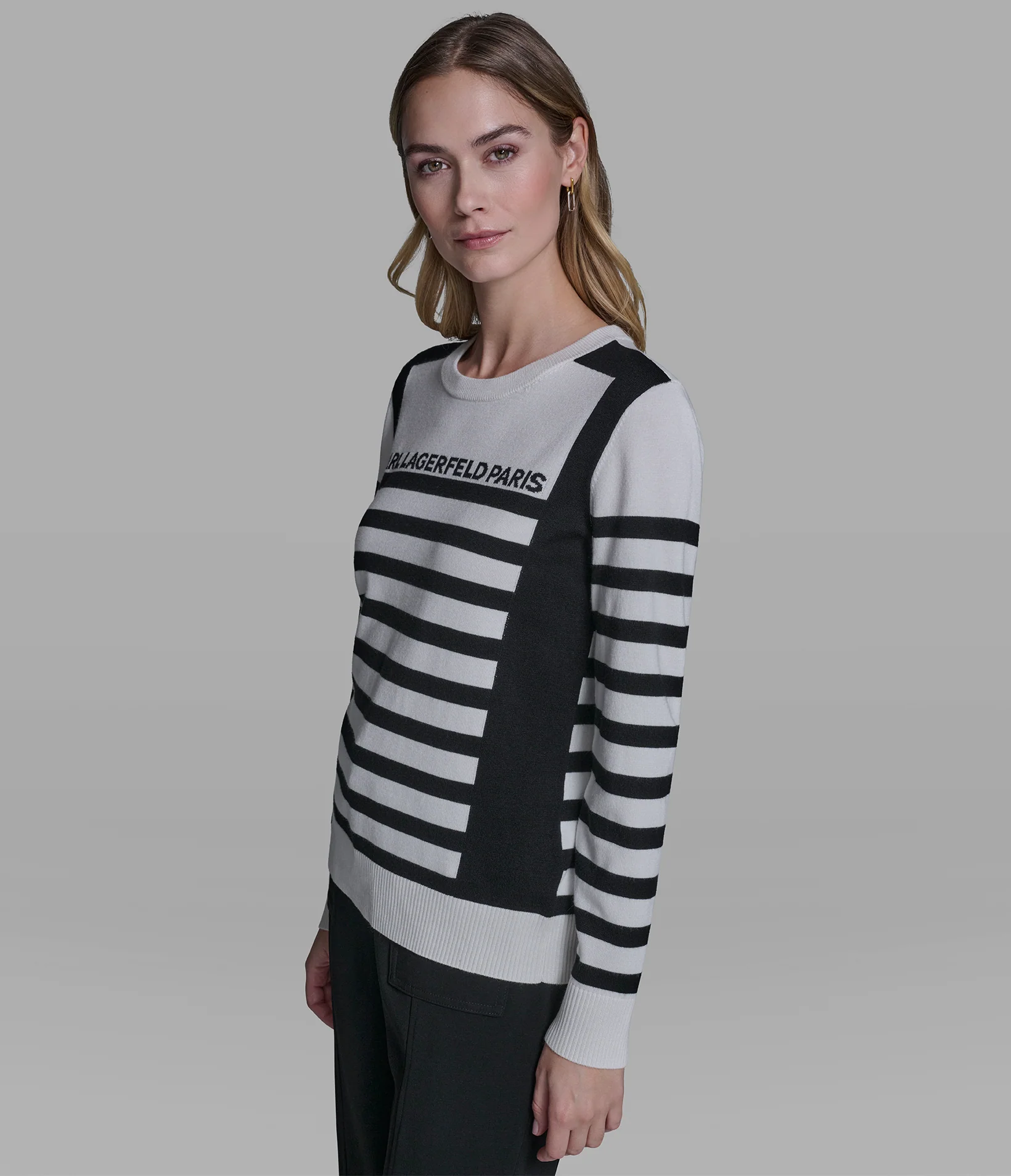 LONG SLEEVE STRIPED LOGO SWEATER - Image 3