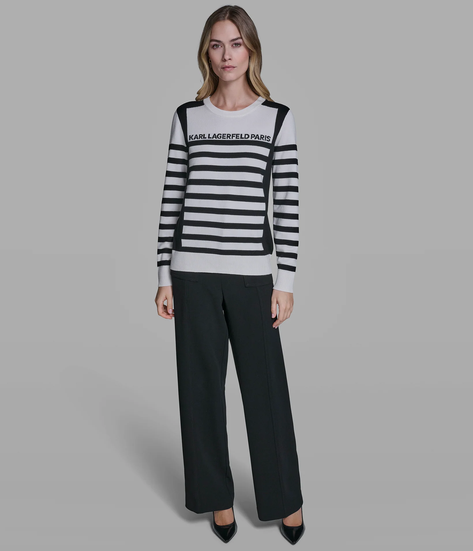LONG SLEEVE STRIPED LOGO SWEATER - Image 4