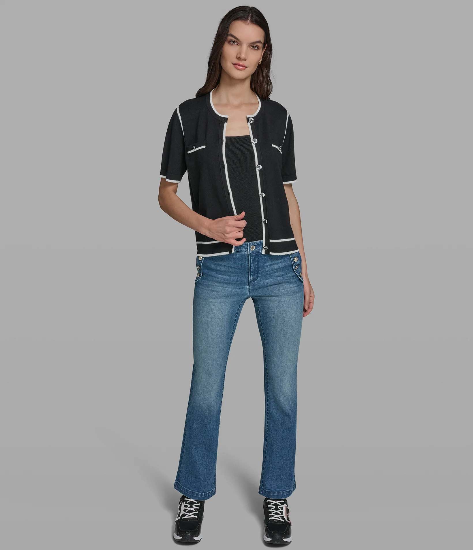 SHORT SLEEVE CARDIGAN WITH CONTRAST TRIM - Image 2