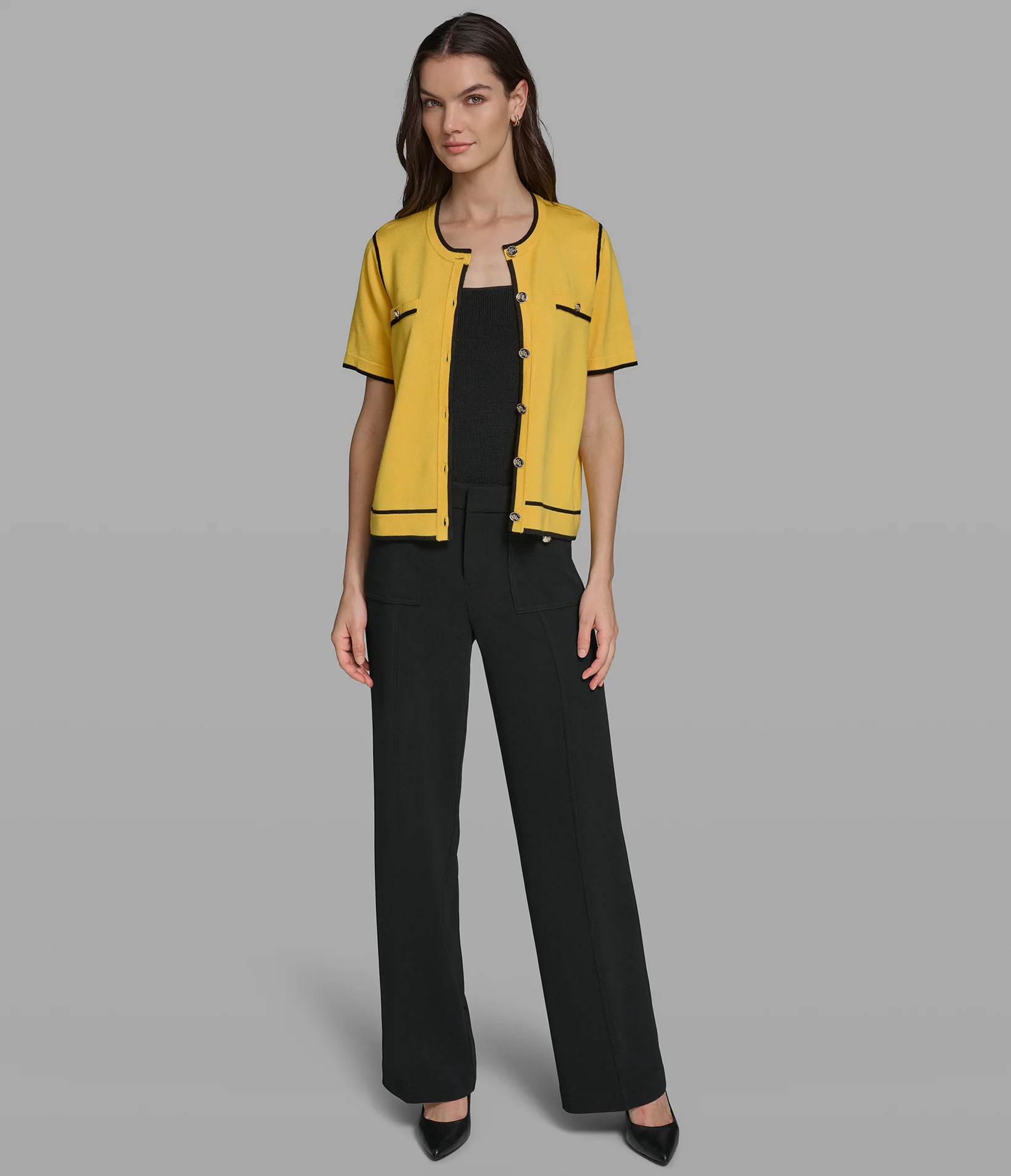 SHORT SLEEVE CARDIGAN WITH CONTRAST TRIM