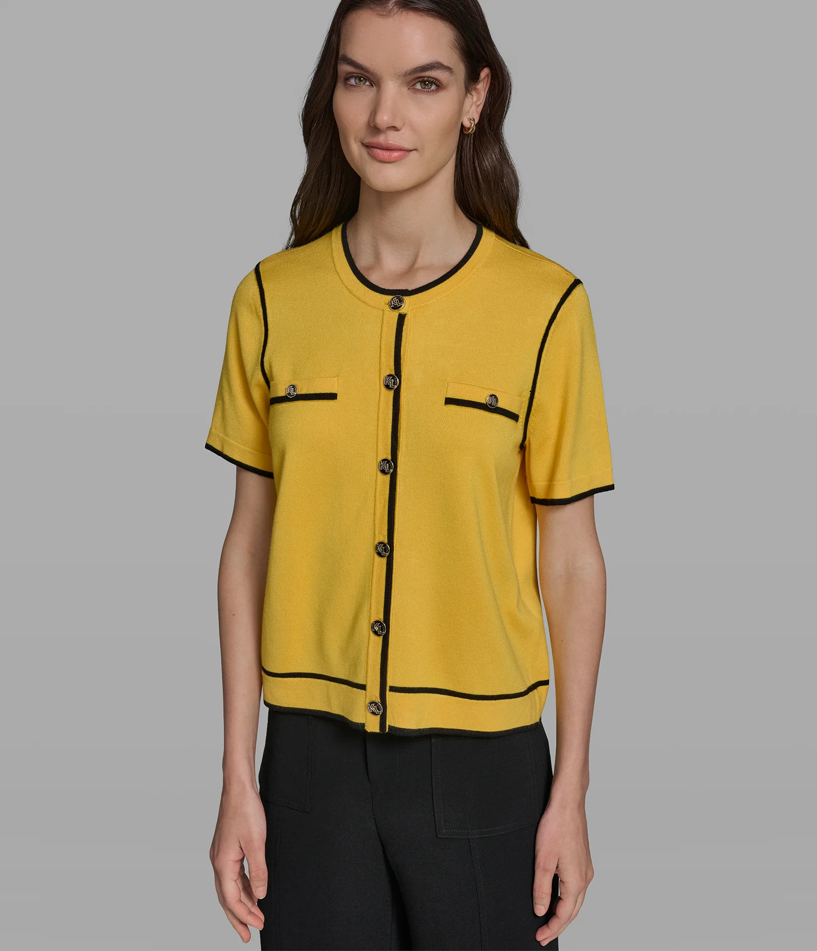 SHORT SLEEVE CARDIGAN WITH CONTRAST TRIM - Image 2