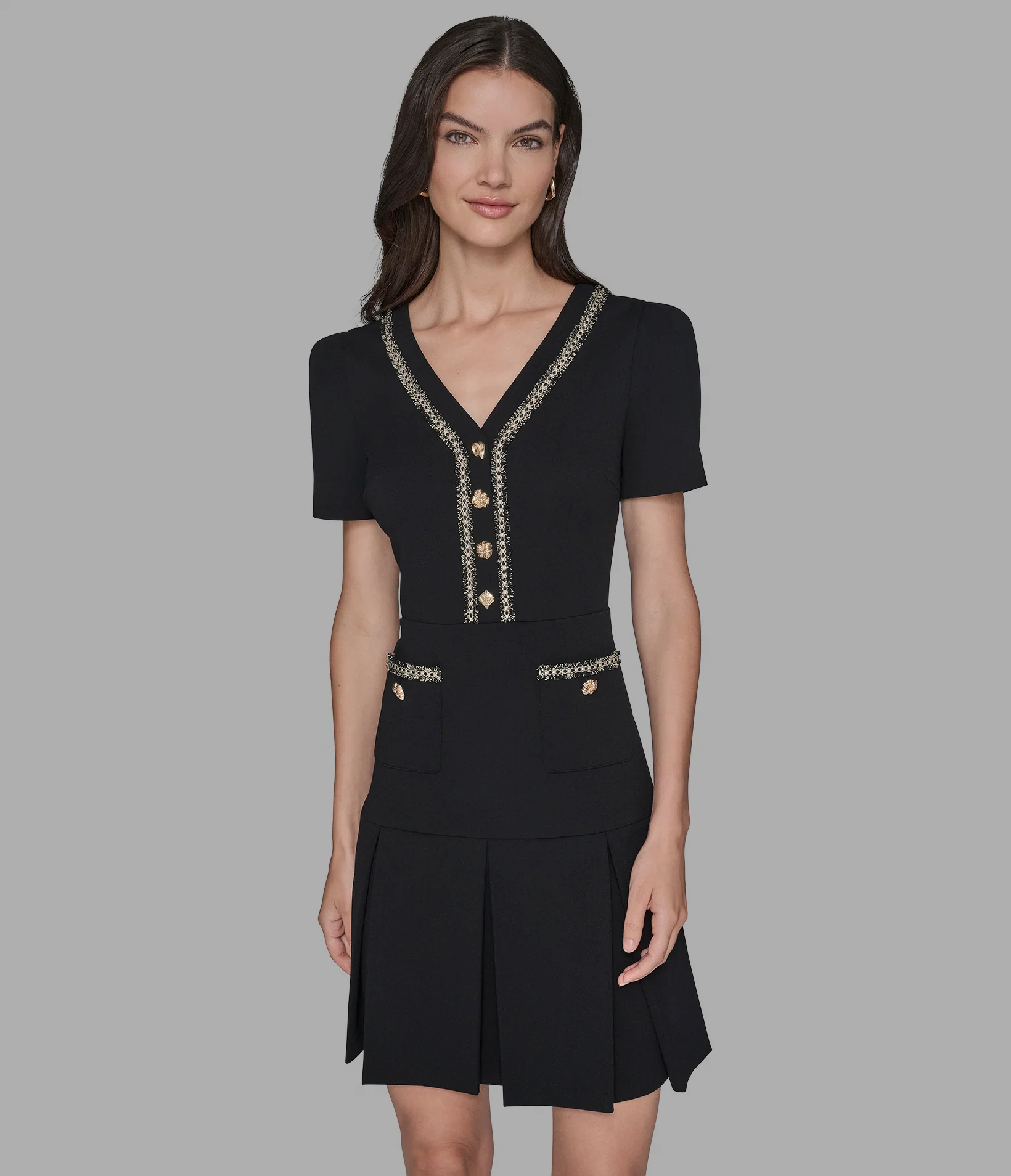 TWEED-TRIMMED PLEATED DRESS - Image 4
