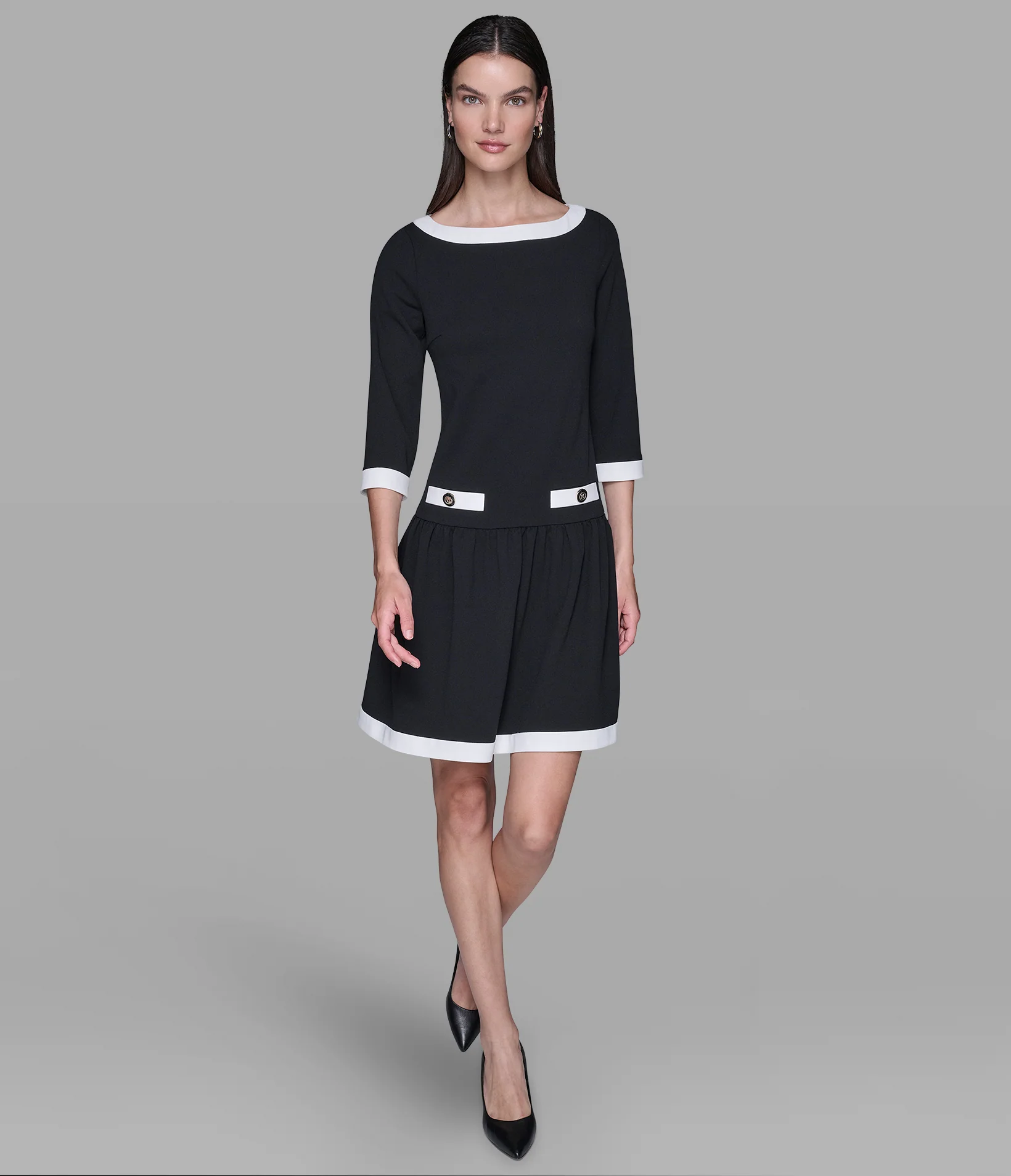 SCUBA CREPE A-LINE DRESS WITH CONTRAST TRIM - Image 4