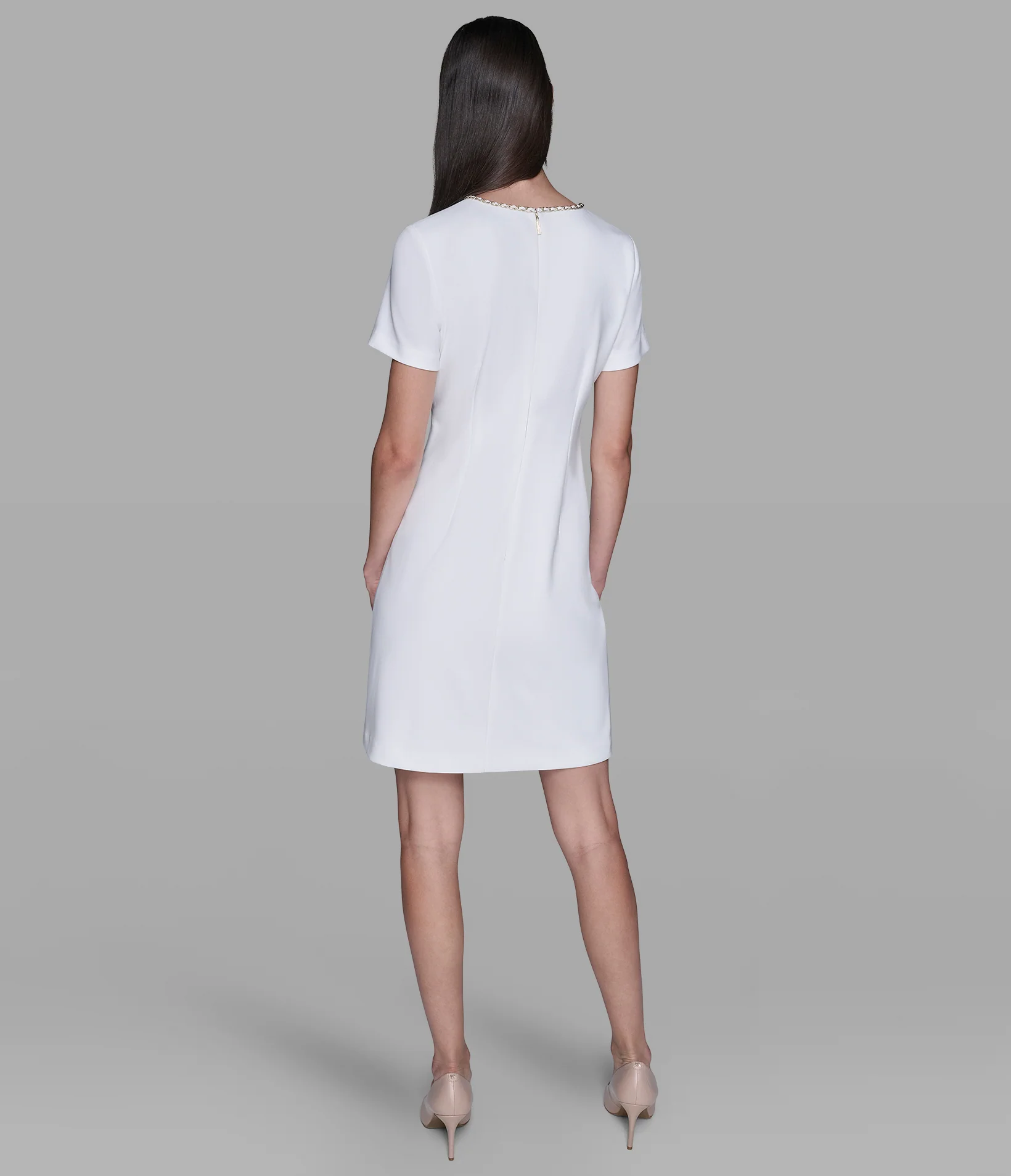 SCUBA CREPE SHIFT DRESS WITH CHAIN TRIMS - Image 2