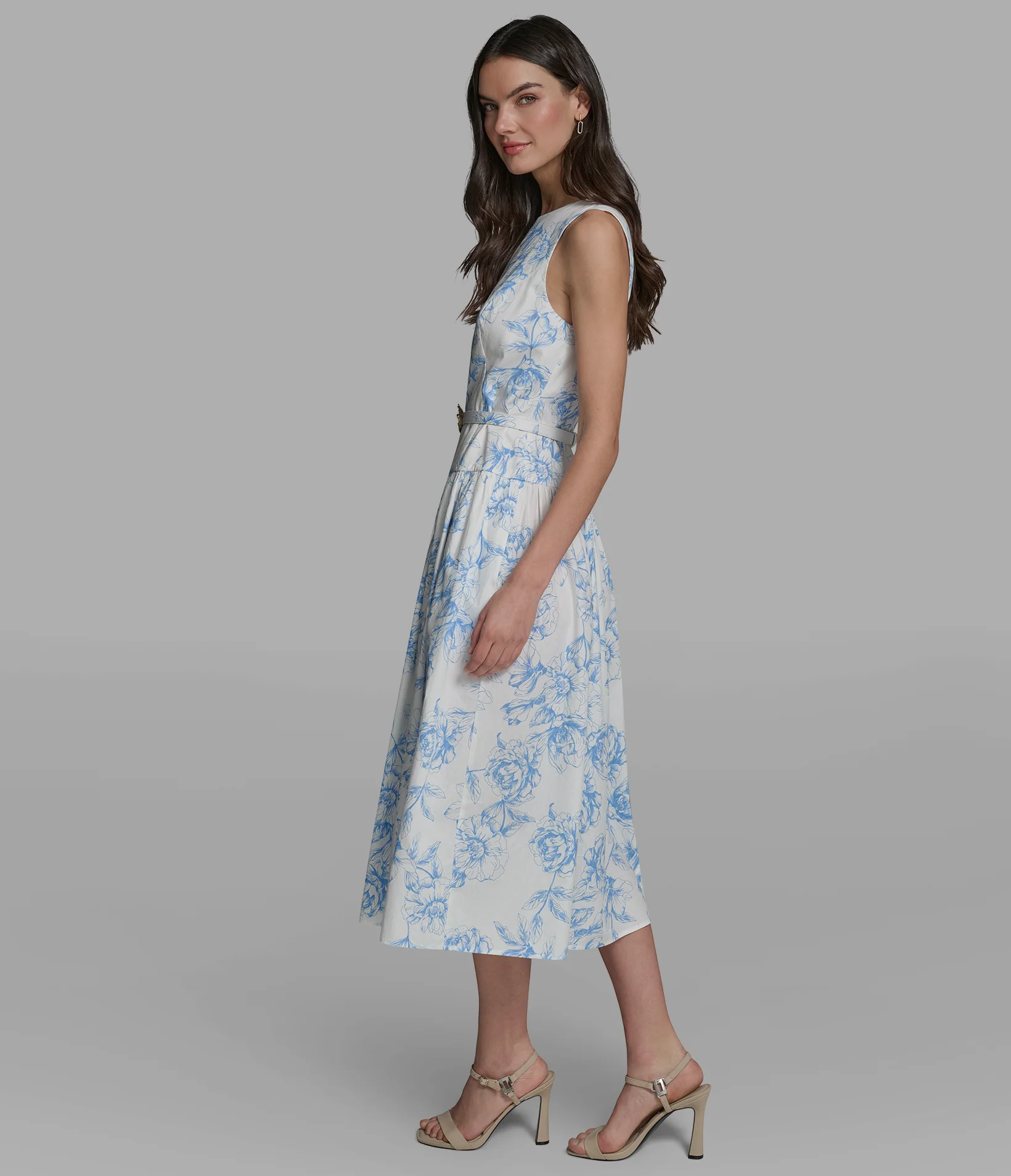 FLORAL MIDI DRESS WITH ROSE BELT - Image 3
