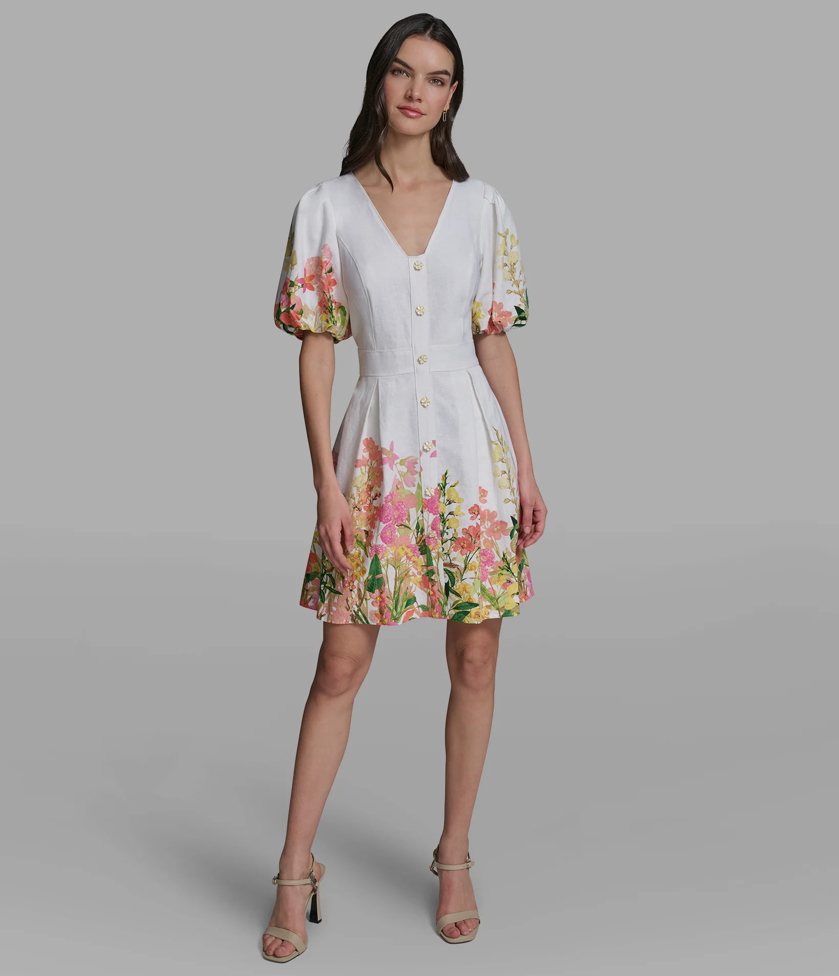 SHORT SLEEVE FLORAL FIT & FLARE DRESS - Image 4