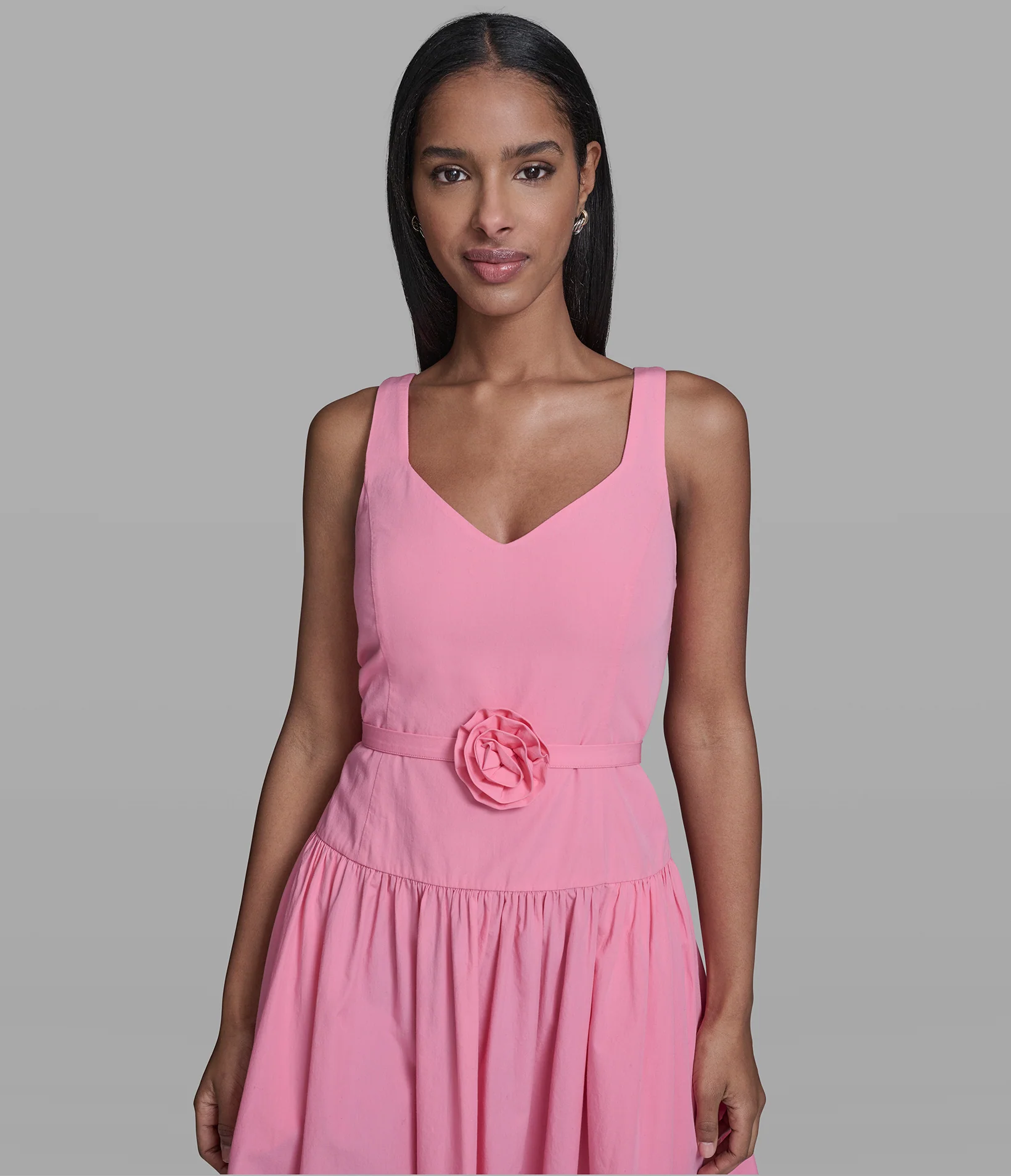 COTTON POPLIN MIDI DRESS WITH FLOWER BELT - Image 5