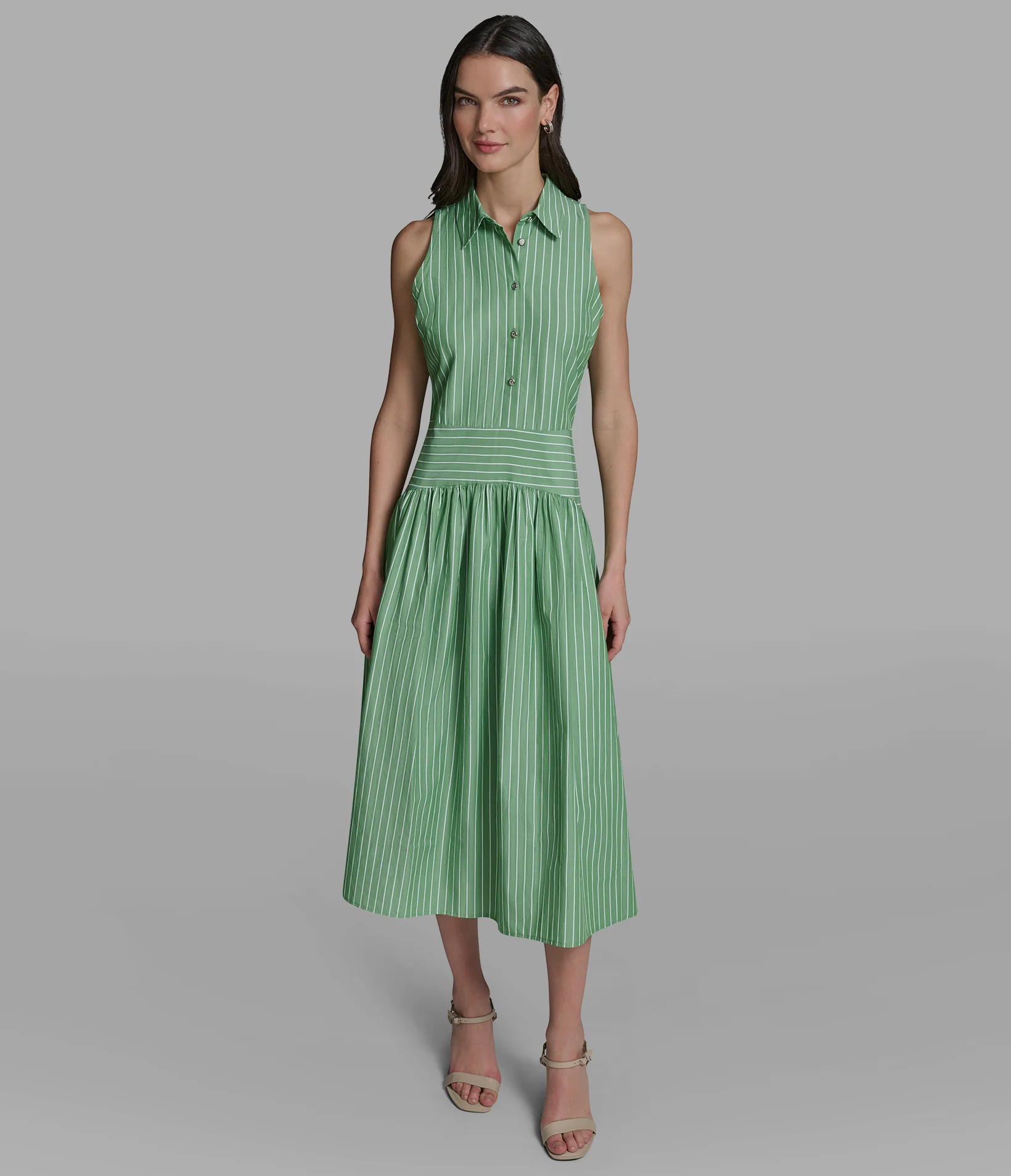 SLEEVELESS STRIPED POPLIN SHIRT DRESS - Image 3
