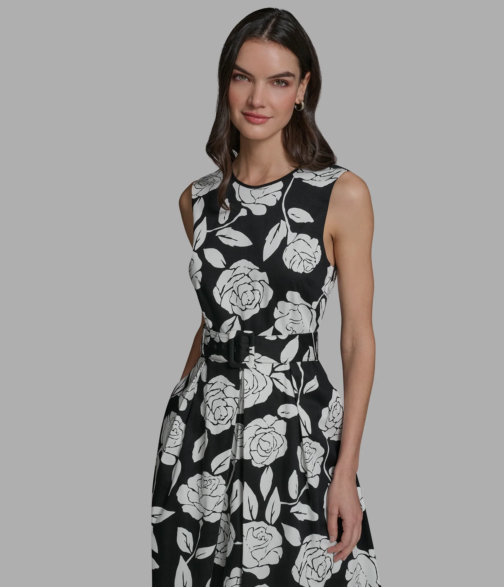 FLORAL SATEEN MIDI DRESS WITH BELT - Image 4