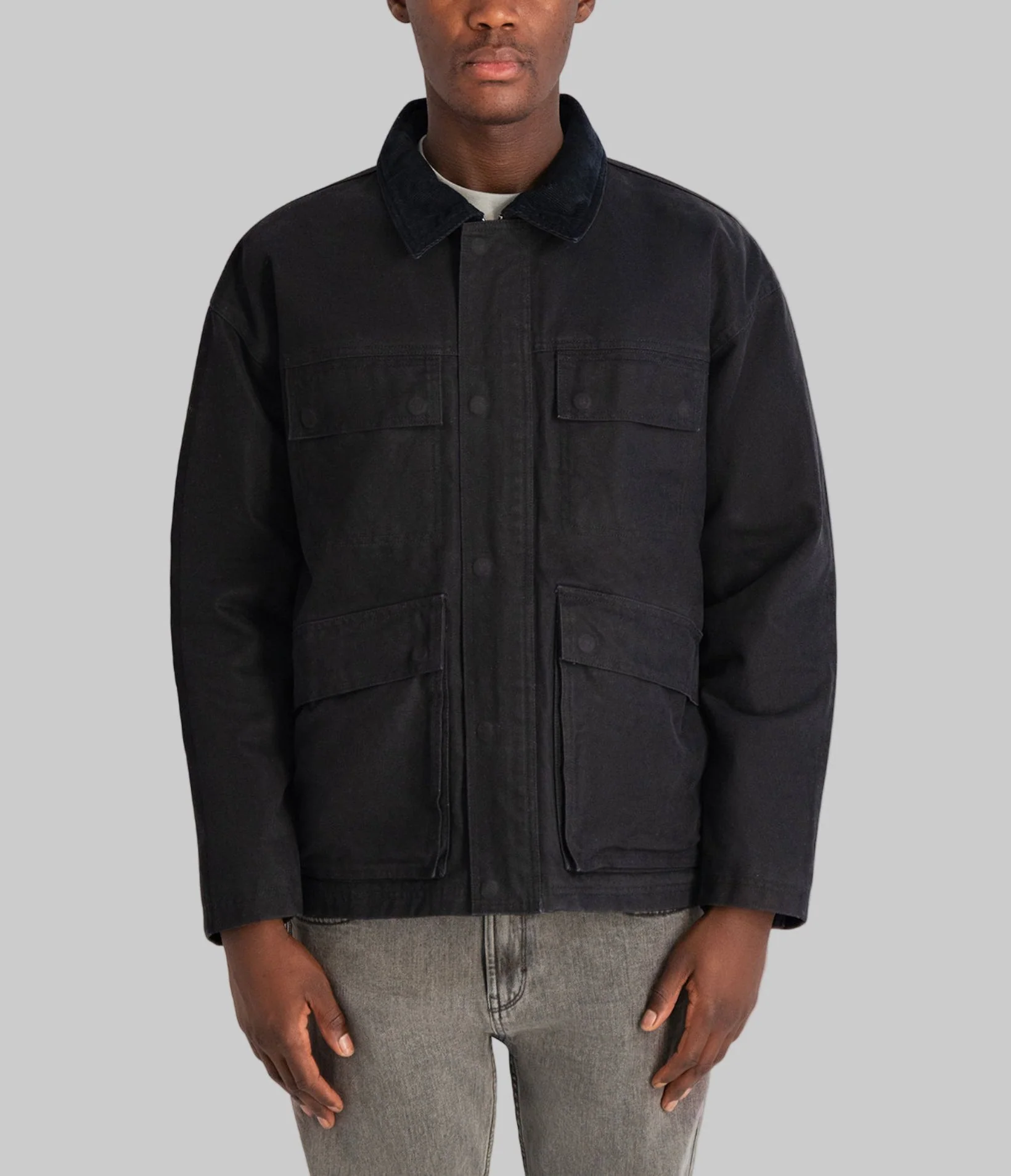 WAXED COTTON FIELD JACKET WITH CORDUROY COLLAR
