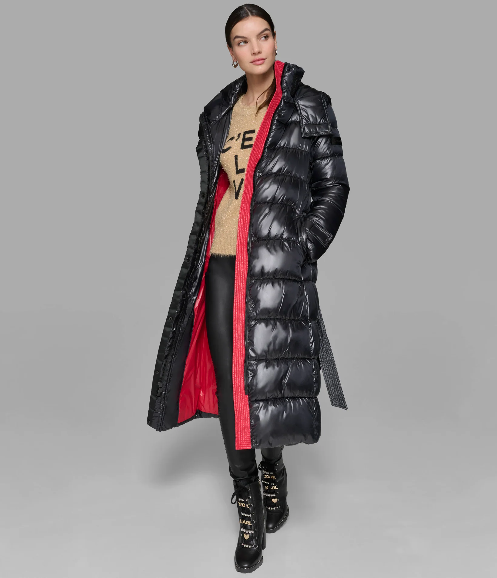 CONTRAST MAXI BELTED LONG PUFFER - Image 4
