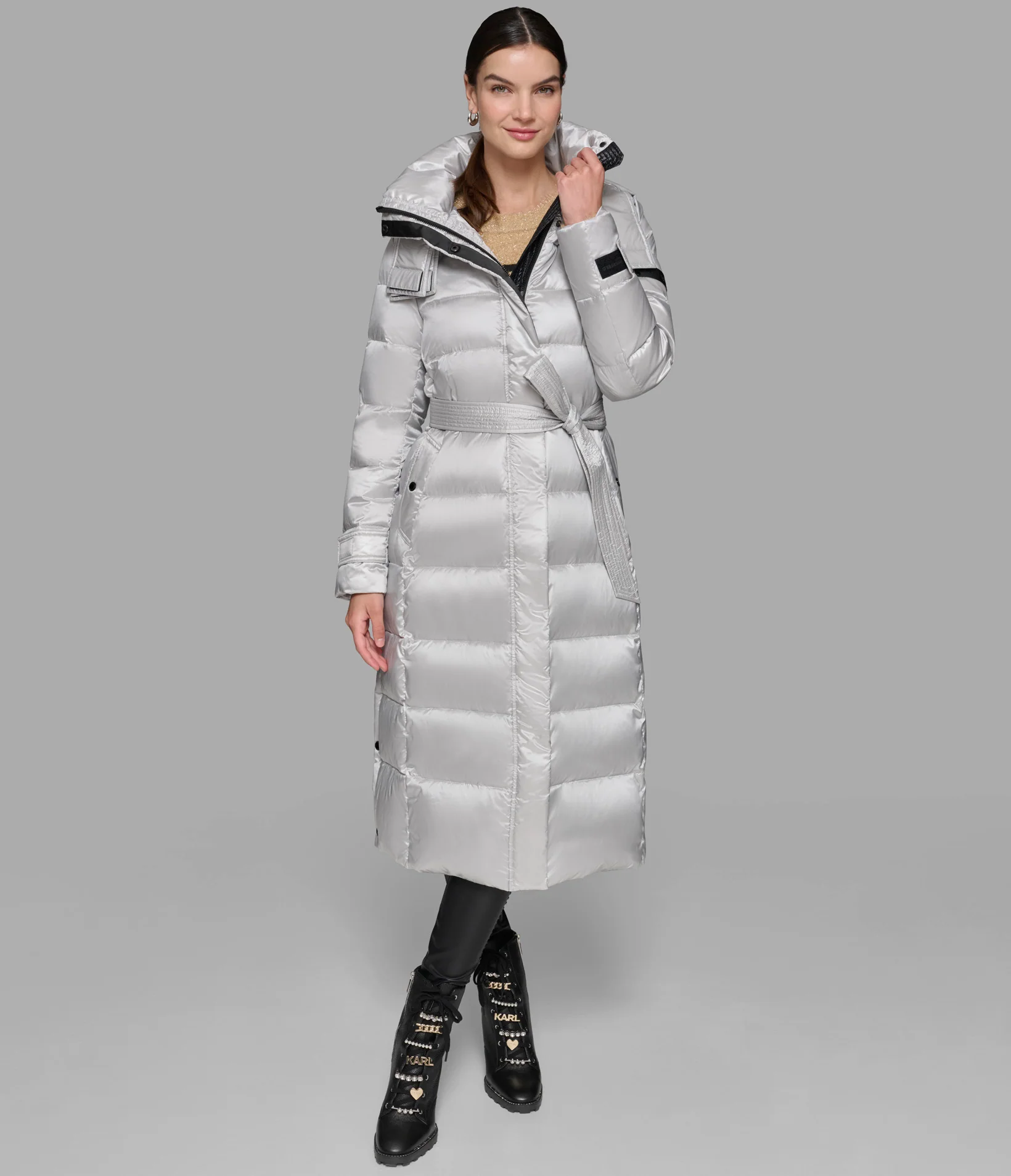 CONTRAST MAXI BELTED LONG PUFFER - Image 4